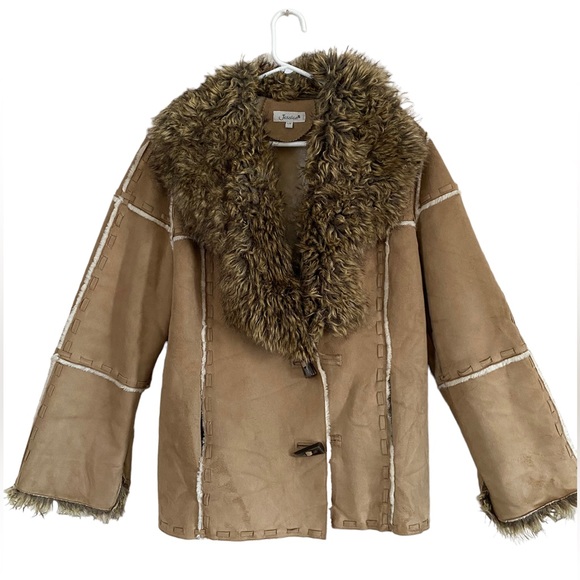 Jessica Jackets & Blazers - Vintage Jessica Women Faux Suede Jacket Coat with Faux Fur Collar Size L
